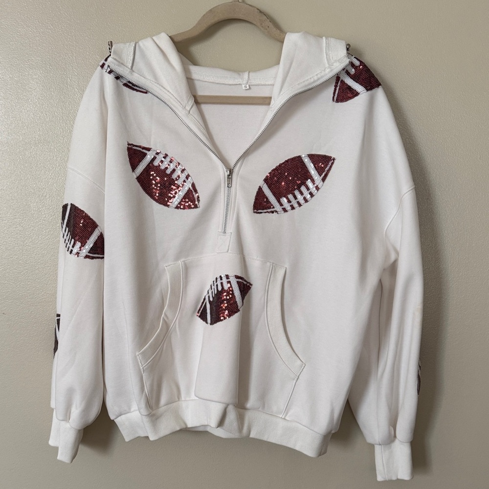 White Football Patterned Hoodie new without tags